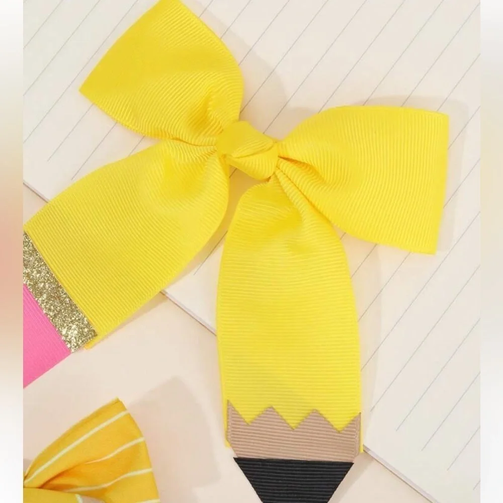 Yellow and Pink Pencil Hair Bows